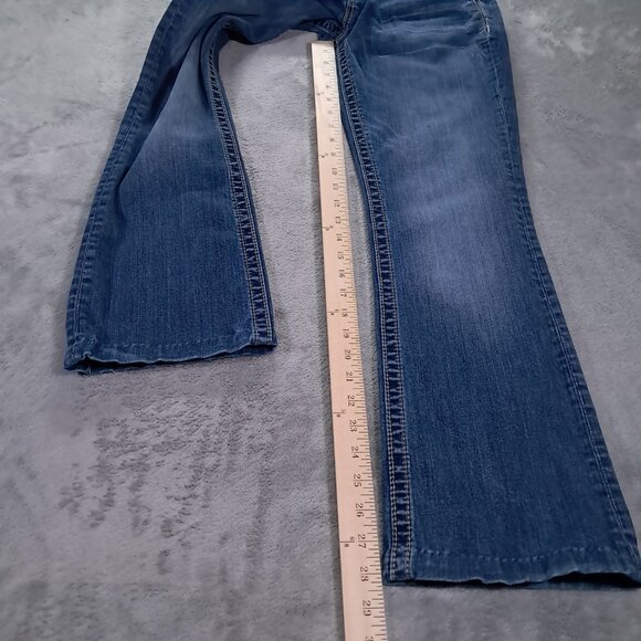 Miss Me Jean Womens 31x28, Tag 30x32 Blue Denim Bootcut Embellished Hemmed Up - Picture 11 of 16
